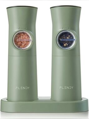 NIB Flendy Gravity Electric Salt & Pepper Grinder Set Rechargeable Auto, Sage